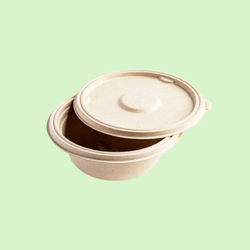 Compostable bagasse lid for 500ml round bowl.