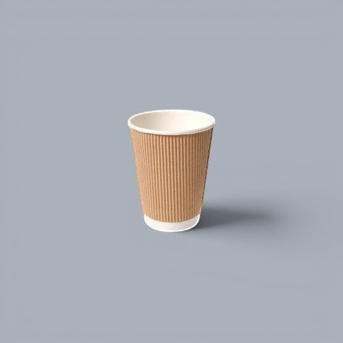 CrossWave Ecopacks 8oz white paper cup with brown ripple wall for hot beverages, offering insulation and grip.