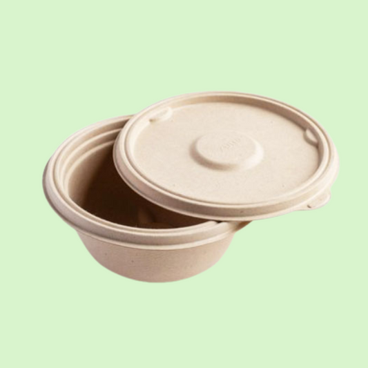 Heavy-duty 1000ml round bagasse bowl for large servings or takeout.