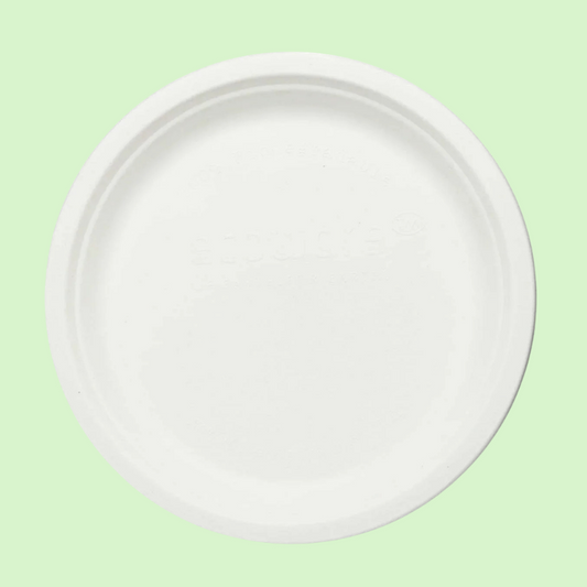 Eco-friendly 12-inch premium bagasse round plate, 304mm diameter, compostable tableware.