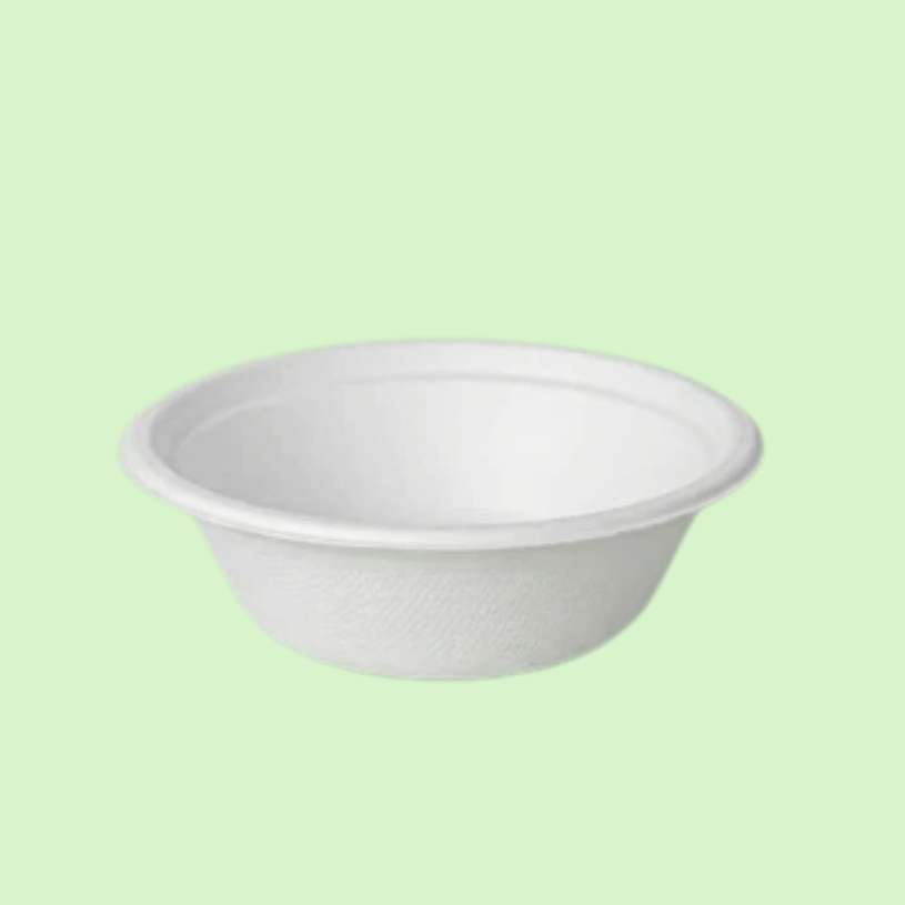 Small 240ml bagasse bowl, biodegradable sugarcane fiber, 134mm diameter.