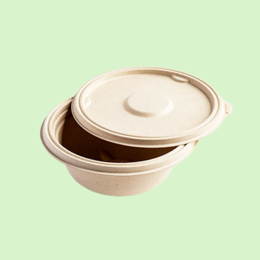 750ml bagasse round bowl, 175mm diameter, sustainable food packaging.