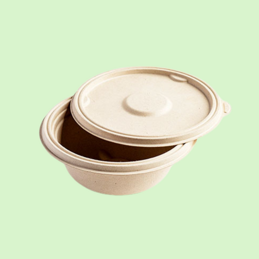 Eco-friendly lid for 750ml round bagasse bowl, optimized for delivery.
