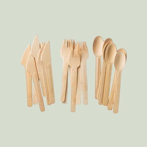 CrossWave Ecopacks 155mm bagasse compostable forks, ideal for salads and light meals. Slim profile, natural wood color.