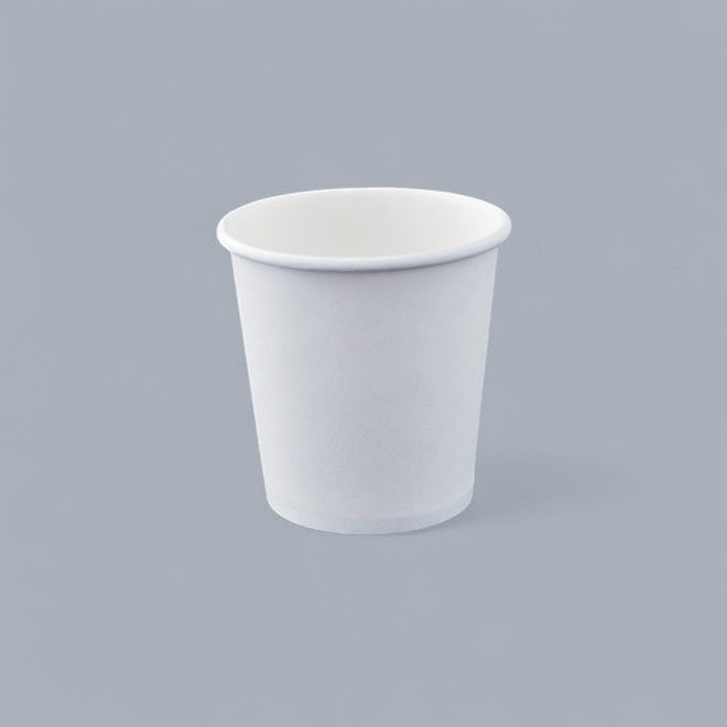 CrossWave Ecopacks white 4oz single wall paper cup, ideal for juice shots or hot drinks.