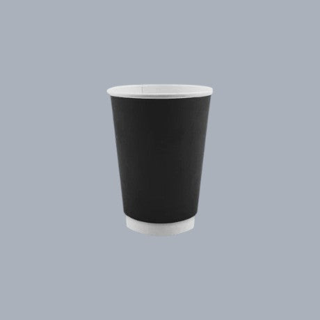 CrossWave Ecopacks 12oz double wall paper cup in black with white interior, ideal for hot drinks.