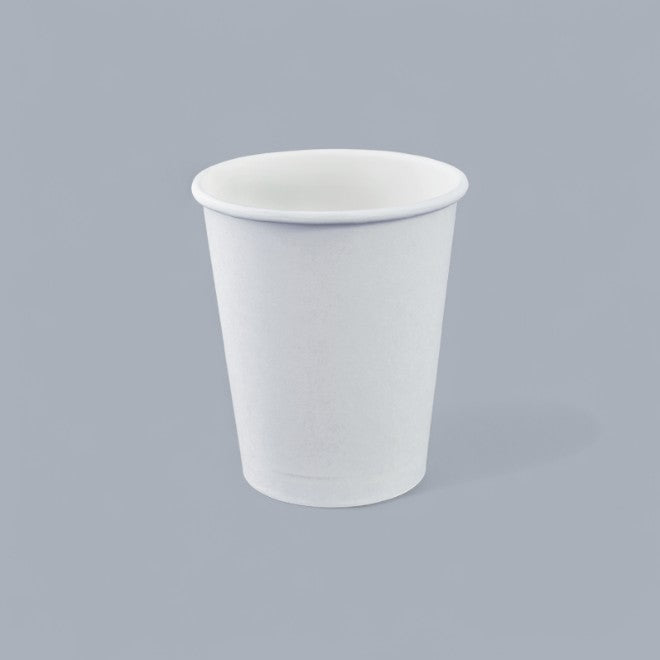 CrossWave Ecopacks white 8oz single wall paper cup, ideal for hot and cold beverages, made from food-grade paper.