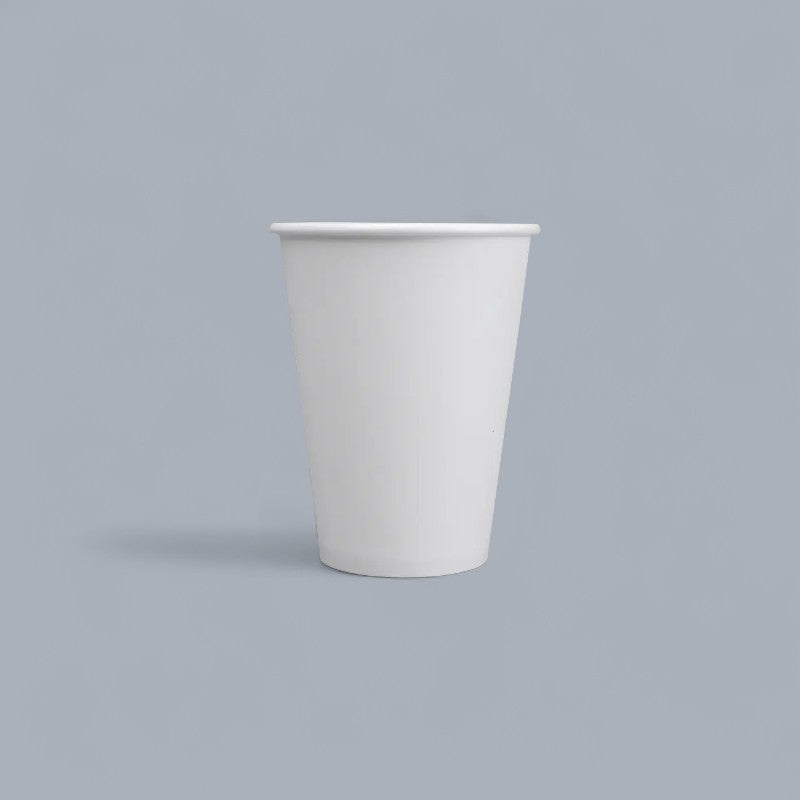 CrossWave Ecopacks 12oz white single wall paper cup for hot drinks, made from food-grade paper.