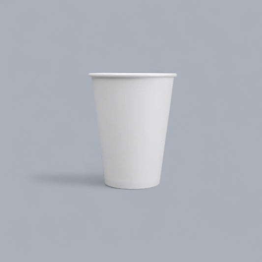 CrossWave Ecopacks 12oz white single wall paper cup for hot drinks, made from food-grade paper.