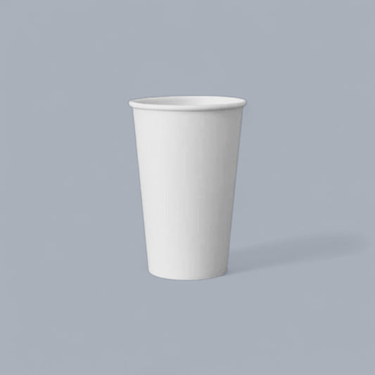 CrossWave Ecopacks white 16oz single wall paper cup for hot and cold beverages.