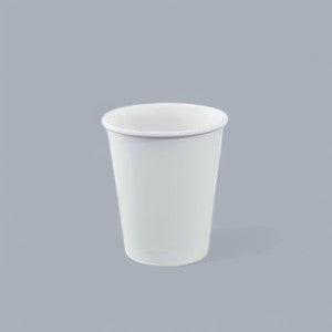 CrossWave Ecopacks white 6oz single wall paper cup for espresso, tea, or hot chocolate on a desk.